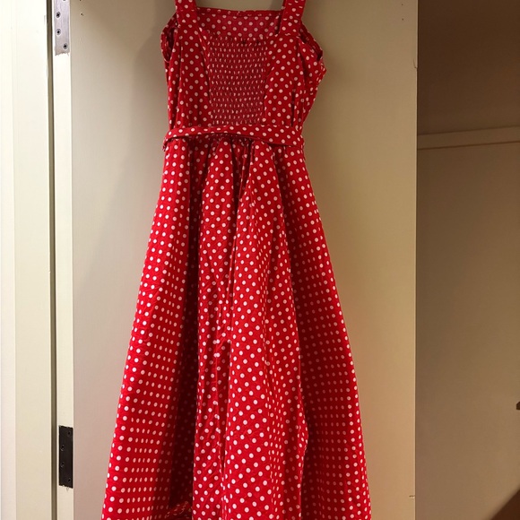 Modcloth Red Polka Dot Midi Dress - Picture 2 of 4